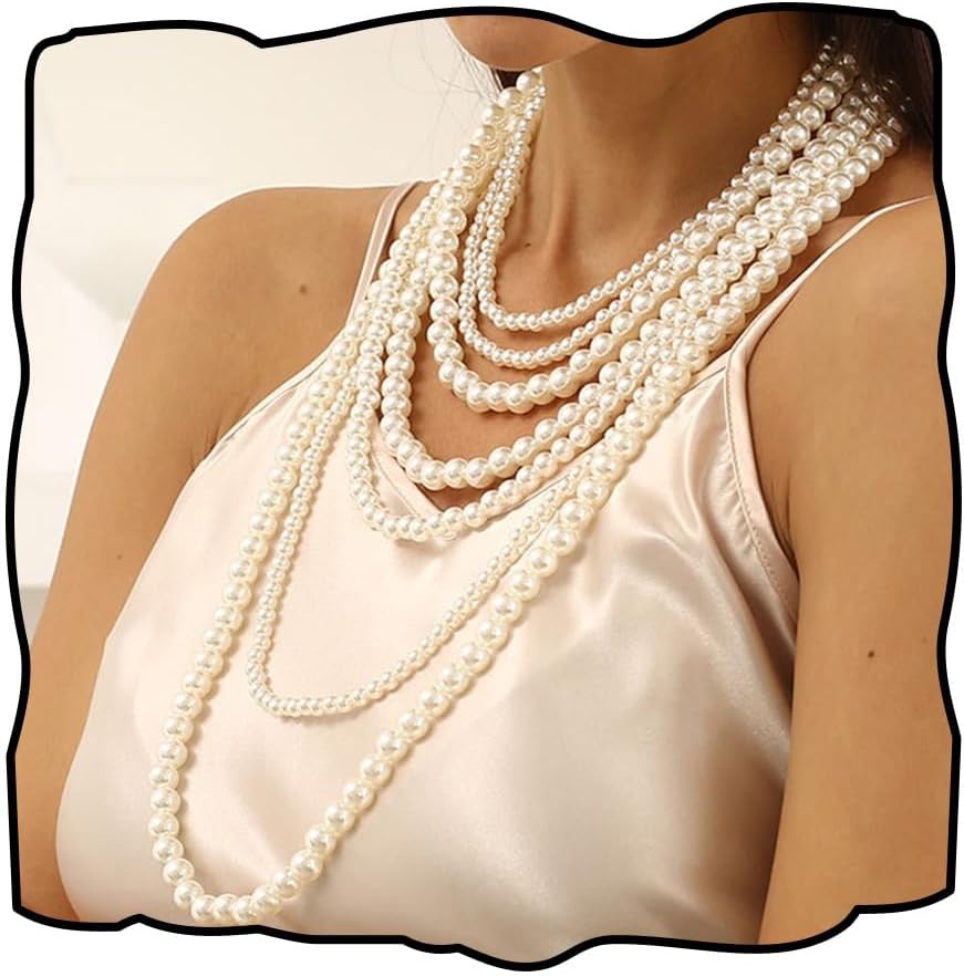 610fJ1RunL._AC_SL1050_.jpg Pearl Long Necklace Layered Pearls Strand Necklace Pearl Earrings Summer Beach Body Accessories - Image 1
