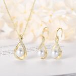 Sterling Silver Pearl Jewelry Set with Shiny Moissanite, Real Freshwater Pearl Earrings Necklace for Women, Wedding Jewelry for Brides Bridesmaid, Mother's Day - Image 2
