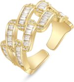 Gold Rings for Women, 14K Gold Plated Adjustable Statement Irregular Geometric Diamond Twisted Open Stackable Band Chunky Finger Rings Dainty Cubic Zirconia Jewelry Gifts