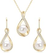Sterling Silver Pearl Jewelry Set with Shiny Moissanite, Real Freshwater Pearl Earrings Necklace for Women, Wedding Jewelry for Brides Bridesmaid, Mother's Day