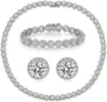18K White Gold Plated Cubic Zirconia Tennis Necklace Bracelet Earrings for Women for Men Jewelry Set