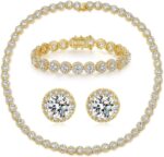 18K White Gold Plated Cubic Zirconia Tennis Necklace Bracelet Earrings for Women for Men Jewelry Set