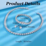 18K White Gold Plated Cubic Zirconia Tennis Necklace Bracelet Earrings for Women for Men Jewelry Set - Image 2