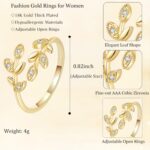 Gold Rings for Women Non Tarnish, 18K Gold Plated Trendy Stackable Gold Rings, Adjustable Open Statement Rings with Cubic Zirconia - Image 2